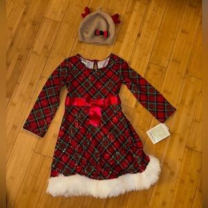 Bonnie Jean Festive Red Plaid Kids Dress